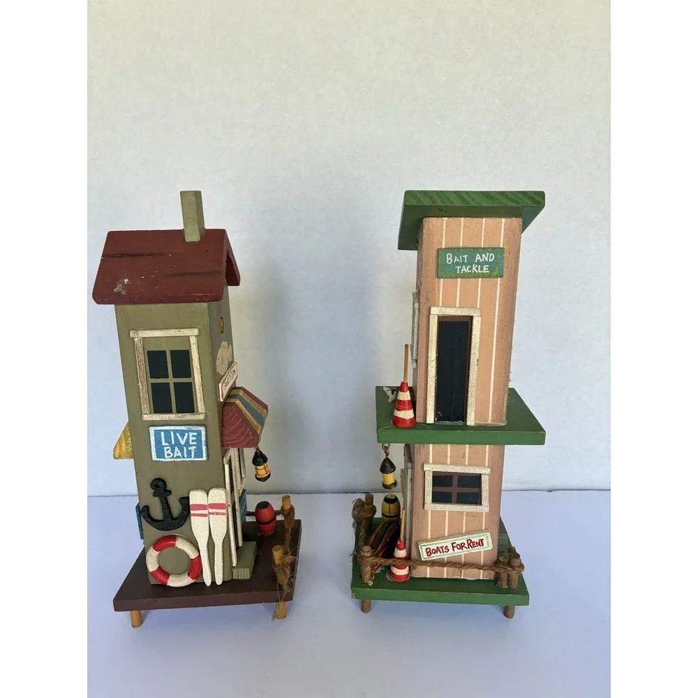 Wood Coastal Fishing Shack Beach Cottage Nautical Shelf Decor Boat Rentals